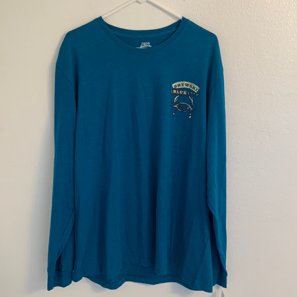 IZOD Saltwater Relaxed Classics Brewski Blue Long Sleeve Tee Shirt Size XXL NWT
